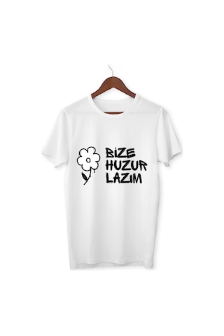 Alpşan Ticaret Bize Huzur Lazım Tişört Huzur Veren T-shirt Çocuk Yetişkin Beyaz Tişört Beyaz