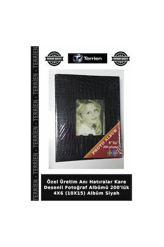 Özel Üretim Anı Hatıralar Kare Desenli Fotoğraf Albümü 200'lük 4x6 10x15 Albüm Siyah