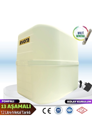 13 Aşamalı 12 Litre Kapalı Kasa Pompalı Su Arıtma Cihazı - Beyaz