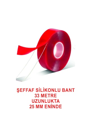 Çift Taraflı İçi Şeffaf Silikonlu Bant 33 M. Uzunlukta 25 Mm - 2,5 Cm Ebatında