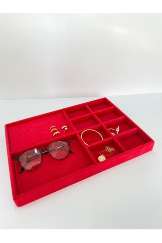 Yerli Üretim Sidney Model Keten Kumaş Kırmızı 34/24cm Çekmece İci Kırmızı