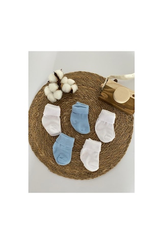 Glory Baby Organik Pamuklu Unisex 5'li Premium Yenidoğan Bebek Çorabı - Kutulu Beyaz-mavi Beyaz-mavi