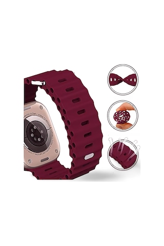 Apple Uyumlu Watch 42mm 44mm 45mm 49mm 1/2/3/4/5/6/se/7/8/ultra Akıllı Saat Ocean Kordon Ve Kayışı Bordo