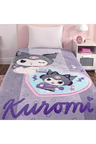 Taç Lisanslı Tek Kişilik Çocuk Battaniye 160x220 -kuromi Fun Lila
