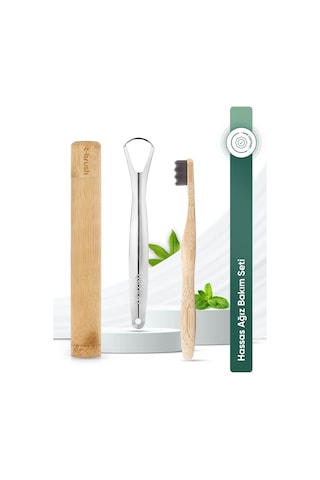 Tbrush Nano Koyugri Bambu Diş Fırçası - Ultra Soft + Paslanmaz Çelik Dil Temizleyici + Diş Fırçası Kabı