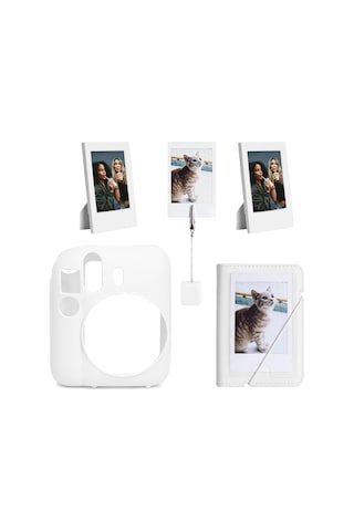Instax Mini 12 Beyaz Slikon Kılıf Mini 28'li Albüm Ve Fotoğraf Çerçeveleri Aksesuar Seti