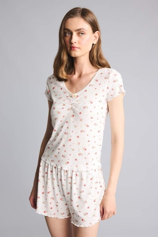 Defacto Regular Fıt Kısa Kollu Desenli 2li Ecru Pijama Takım G9932ax26smer98 Ekru-er98