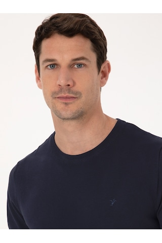 Lacivert Slim Fit Bisiklet Yaka Triko T-shirt