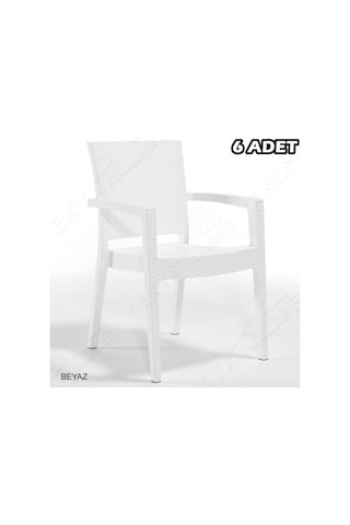 6 Adet Novussi Paris Rattan Kollu Sandalye Koltuk BEYAZ Beyaz