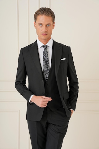 Efor Slim Fit Kırlangıç Yaka Çift Yırtmaçlı Yelekli Klasik Siyah Takım Elbise Tk 895 Siyah