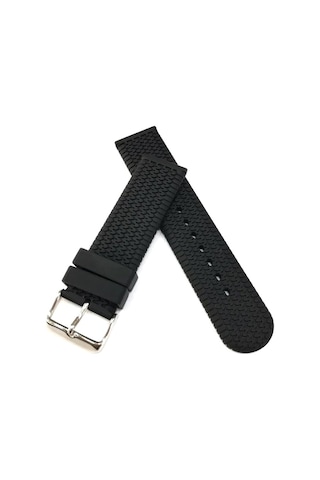 22 Mm Silikon Baskılı Desenli Saat Kordonu Kayışı Siyah