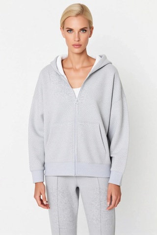 Benerly Kadın Kapüşonlu Fermuarlı Düşük Kol Örme Sweatshirt Fonksiyonel D Gri