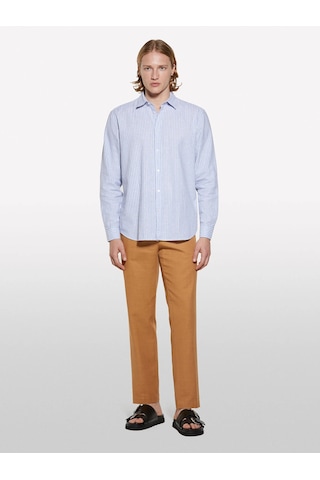Sisley Keten Karışımlı Çizgili Regular Fit Gömlek Erkek Beyaz Gömlek - 325p51fcsq03g