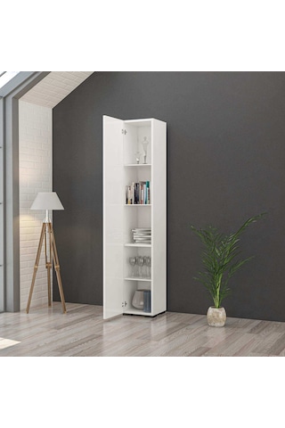 Modilayn Çilek Tek Kapaklı 5 Raflı Çok Amaçlı Dolap, Banyo Dolabı, Mutfak Dolabı Beyaz