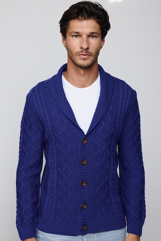 Tudors Slim Fit Dar Kesim Desenli Yumuşak Dokulu Düğmeli Sax Mavi Erkek Hırka-29570-sax Mavi Saks