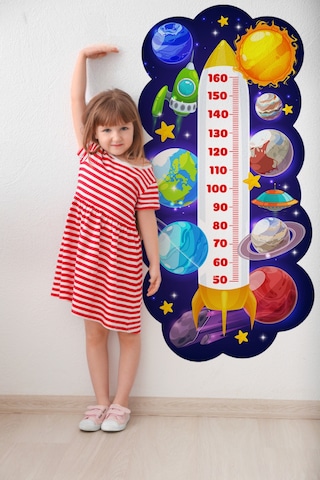 Gezegenler Temalı Dekoratif Çocuk Boy Ölçer Sticker Duvar Cetveli Takip Çizelgesi Figür 2 Lacivert