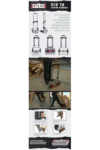Attlas Eco Ta Katlanır Yük Paket Taşıma Arabası 60 Kg