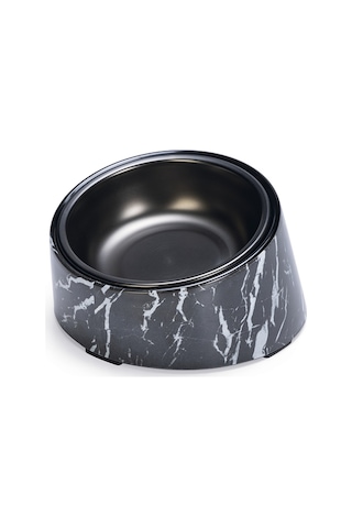 Beeztees Dbl Kedi Mama Su Kabı, Paslanmaz Çelik, Siyah Mermer Görünümlü, 14,5x3,3x7,6cm, 160ml