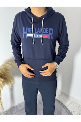 Say-Has Fashion Kapüşonlu Göğüs Baskılı Sweatshirt Lacivert
