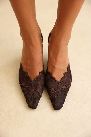 Lutvelizade Topuklu 2633 Dantel Detaylı Acı Kahve Dantel Kadın Topuklu