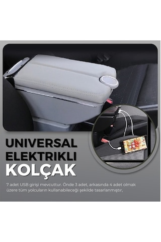 Tiger Marketing Gri Oto Kolçak Kol Dayama Çift Açılır 7 Usb Girişli Tüm Araçlar İçin
