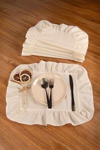 Keten 6'lı Fırfırlı Dikdörtgen Amerikan Servisi 35 X 40 Cm - Ztasd6 Ekru