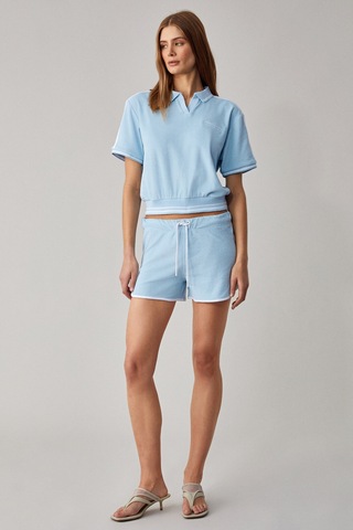 DZENKA Kadın Oversize Geniş Paça Yüksek Bel Mavi Alt-Üst Takım