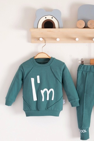 Babydonat I'm Cool Desenli Pamuklu 2'li Erkek Bebek Takımı Yeşil