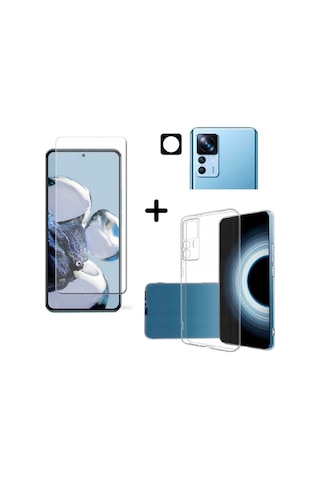 Xiaomi Mi 12t Pro İle Uyumlu Kılıf Şeffaf Temperli Kırılmaz Cam Ekran Ve Kamera Lens Koruyucu Seti