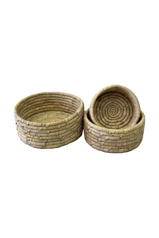 Dekoratif Yuvarlak Hurma Hasır Sepet 3 Lü Set