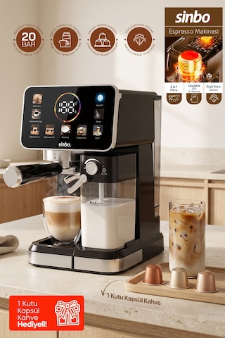Scm-3030 Pro Kapsüllü & Toz Kahve Espresso Makinesi 20 Bar, Renkli Dokunmatik Ekran, Süt Hazneli