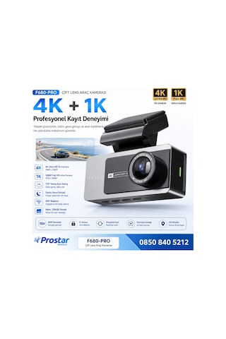 F680-pro 4k Ultra Hd Çift Kameralı Araç Kamerası Dashcam - Wifi, Gps, 24 Saat Park Modu
