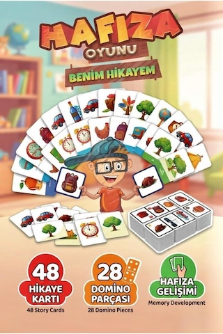 Hafıza Oyunu Benim Hikayem 48 Hikaye Kartı Ve 28 Domino Parçası Eğitici Zeka Geliştirici Kutu Oyunu
