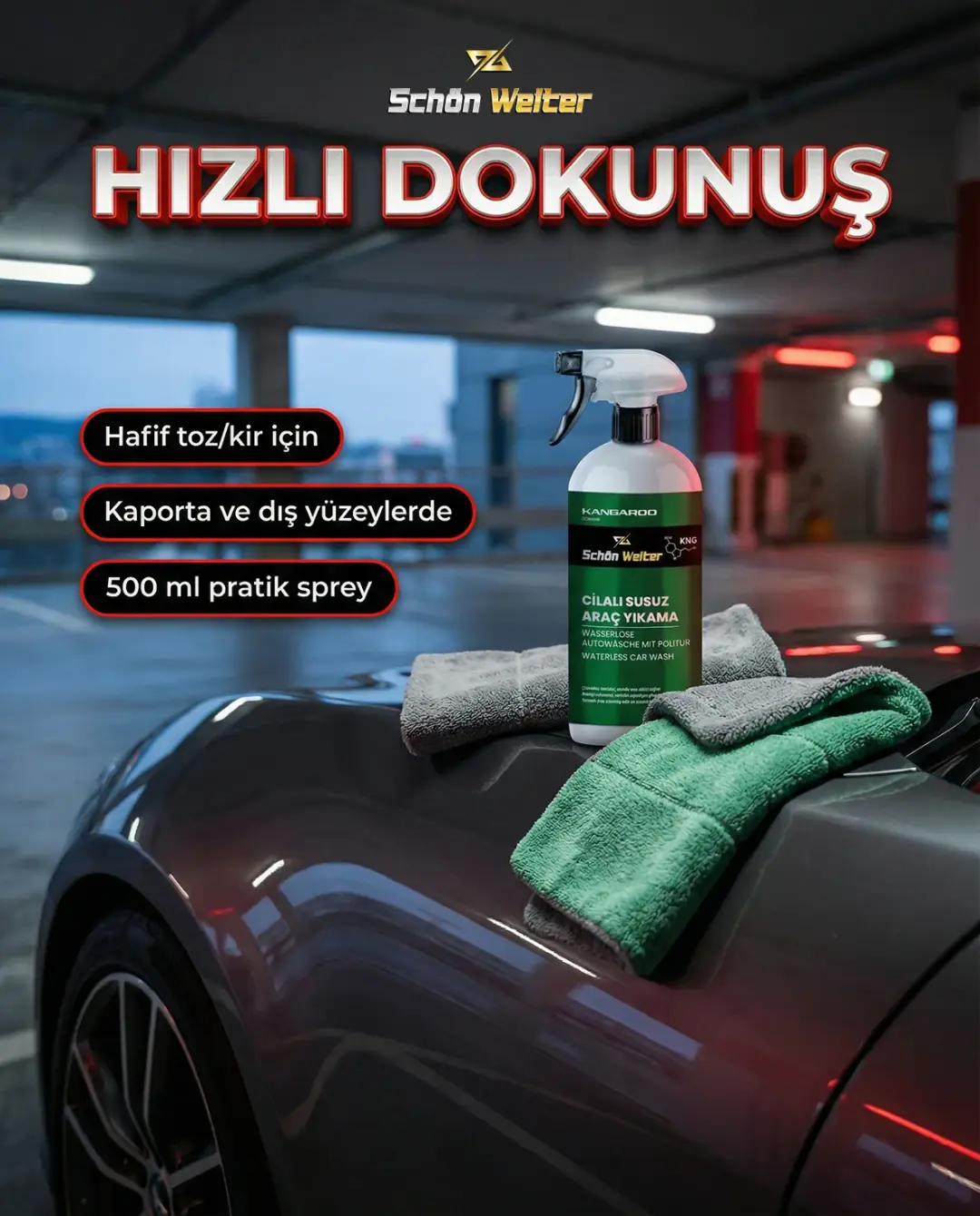 Araç Oto Cilalı Susuz Araç Yıkama Sprey 500ml