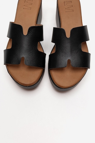 Luvishoes Luvi Shoes Lıa Siyah Cilt Hakiki Deri Kadın Dolgu Topuklu Terlik Siyah