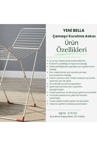 Evin New Bella Katlanabilir Çamaşır Kurutmalık 20 M Kapasiteli Dayanıklı Metal Askılık Siyah