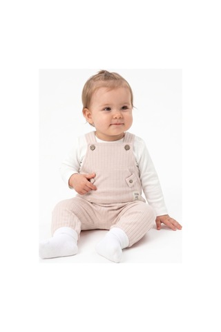 Bebegen Kız Bebek Somon Çizgili Cepli Salopetli Badili Tulum Çok Renkli