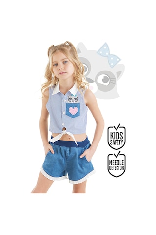 Rakun Kız Gömlek Denim Şort Takım