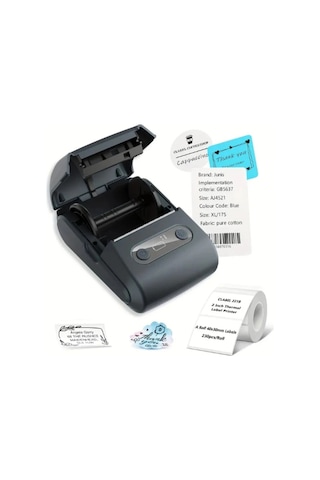 Siyah Kablosuz Portatif Etiket Yazıcısı Çok Renkli