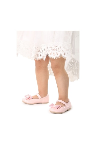 Kiko Kids Cırtlı Fiyonklu Kız Çocuk Babet Ayakkabı Ege 200 Rugan Pudra
