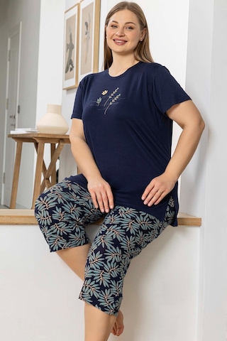 Aydoğan Kadın İnci Büyük Beden Lacivert Kapri Pijama Takım 0073 Lacivert