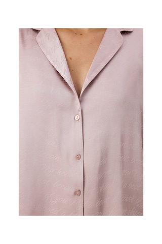 Penti Pastel Pembe Romantik Saten Slogan Desenli Uzun Kollu Gömlek Pantolon Pijama Takımı