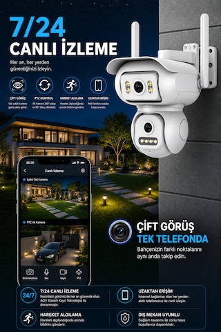 2 Kameralı Wifi 6mp Hareket Algılamalı Adaptörlü Güvenlik Kamerası