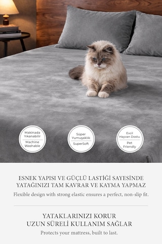 Süper Yumuşak Flanel Kadifemsi Peluş Lastikli Fitted Çarşaf Seti Kaymaz Tek/çift Kişilik Gri