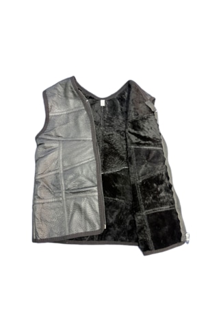 Ln Leather Özel Üretim Patchwork -süet Gerçek Deri Çocuk Yelek 2-3 Yaş Siyah