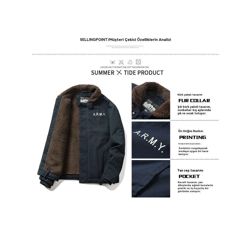 Kalın Kürk Yakalı Ve Polar Ceketli Erkek Kışlık Kısa Kuzu Yünü Palto Yeşil