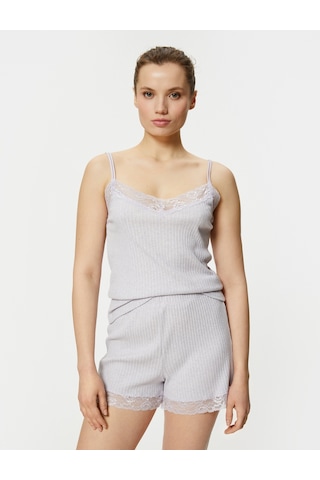 Koton Pijama Üstü İnce Askılı Dantel Detaylı Fitilli Lila 4slk90005mk 4SLK90005MK358 Lila