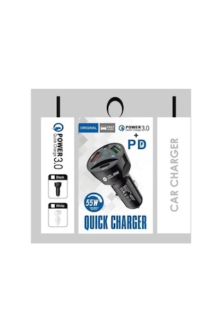 Lexroo Apera Bn72 55w Araç İçi Çakmaklık Hızlı Şarj Aleti Pd Quick Charger 2 Usb 1 Type-c Çıkış Standart