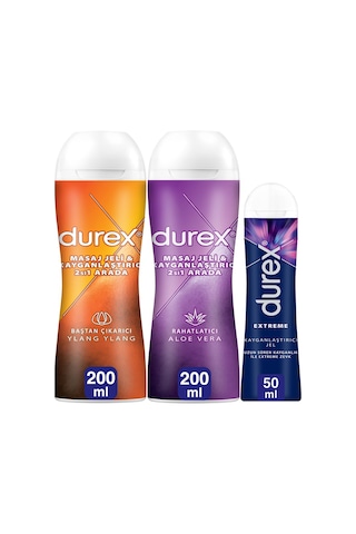 Durex Play 2in1 Aloe Vera Masaj Jeli 200 ML + Play Ylang Ylang Masaj Jeli 200 ML + Extreme Jel 50 ML
