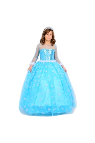 Butikhappykids Prenses Elsa Kostümü Uzun Kollu Elsa 1-12yaş Taç-asa-saç Hediyeli Mavi